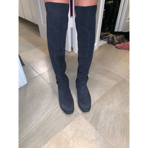 Knee Blue Suede Leather Boots 